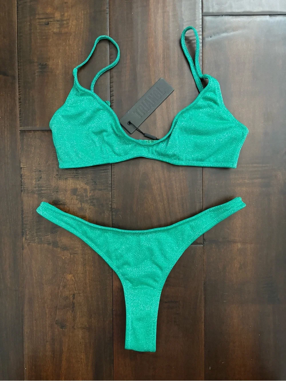 NWT Triangl Maia Jaded Sparkle Bikini Set *matching bag included - Picture 2 of 7